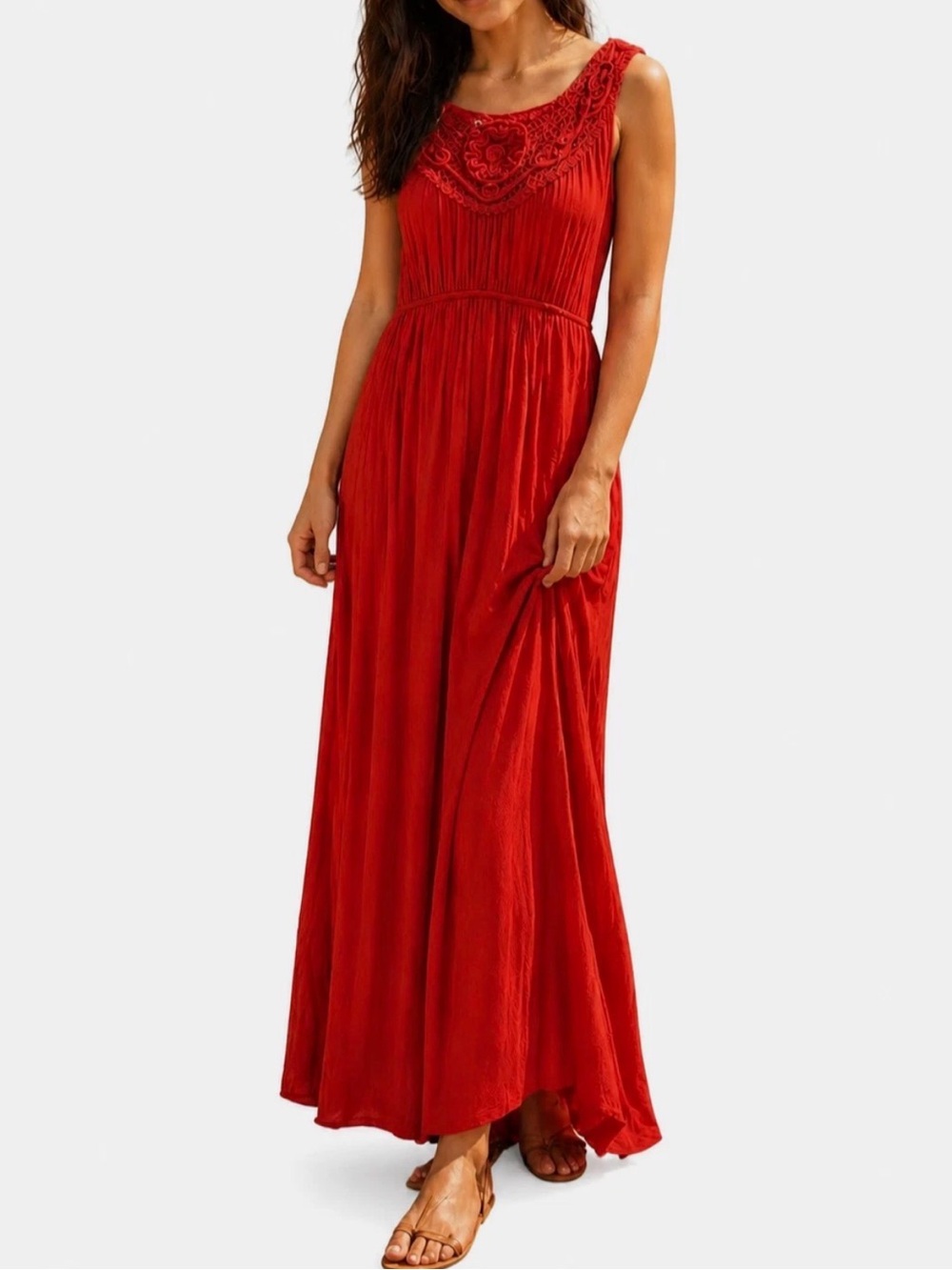 White Mark Sleeveless Maxi Dress with Embroidered Yoke. Soft Rayon!